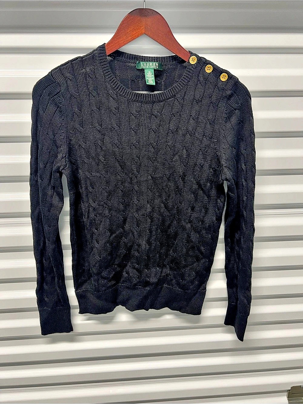 Lauren Ralph Lauren Cable-Knit Cotton Sweater Black Size Medium